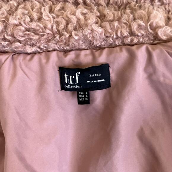 Zara TRF Sz S Faux Shearling Bomber Jacket in Mauve Fuzzy Zip-up Boho Warm - Picture 15 of 16